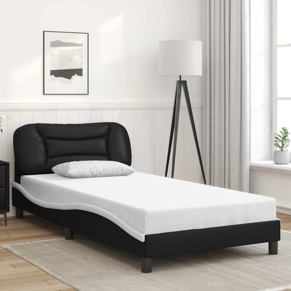vidaXL Bed Frame without Mattress "Hvar" Black and White 100x190 cm Faux Leather