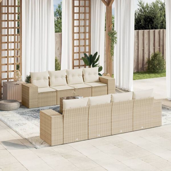 vidaXL 9 Piece Garden Sofa Set with Cushions Beige Poly Rattan