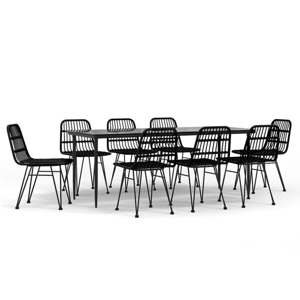 vidaXL 9 Piece Garden Dining Set Black Poly Rattan