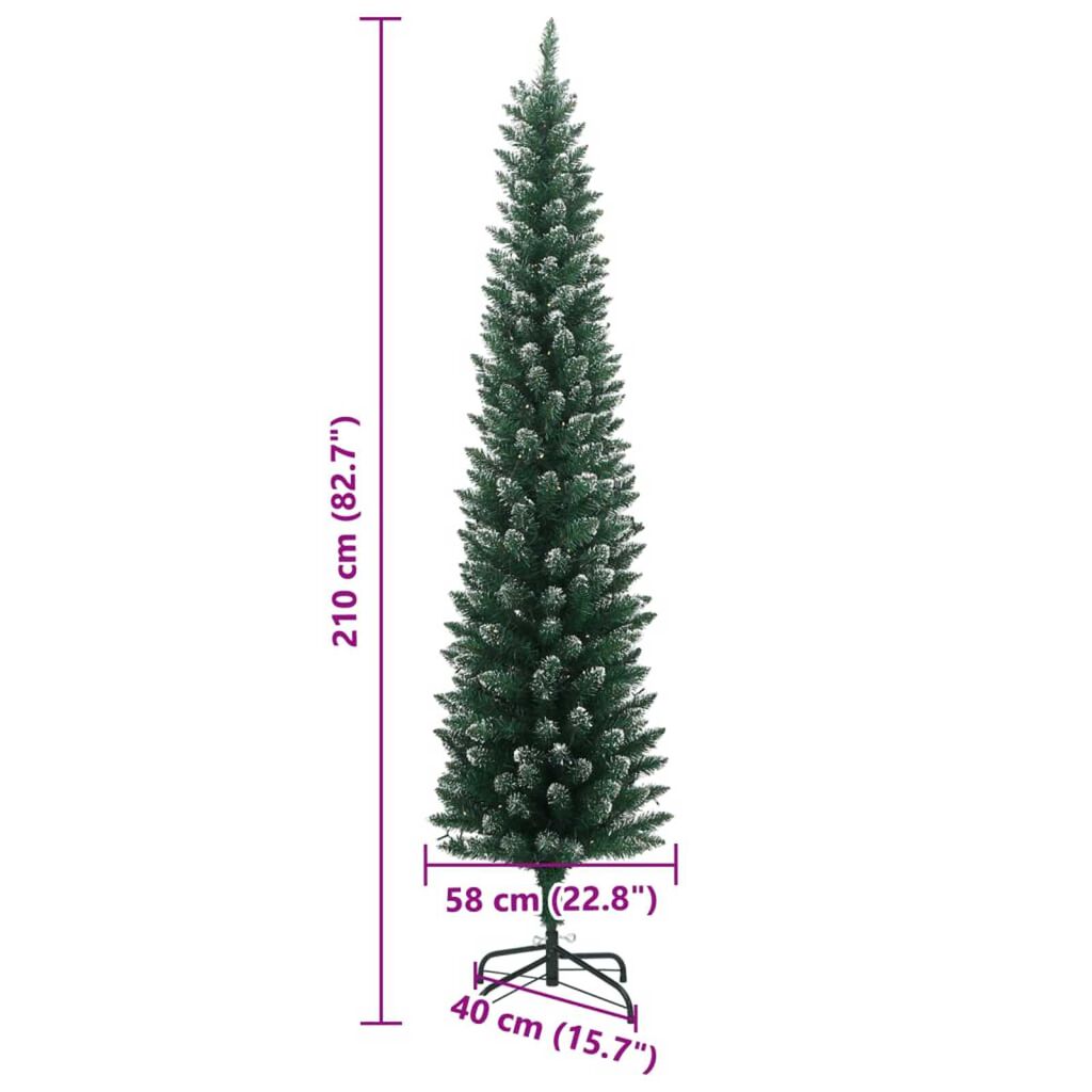 vidaXL Artificial Slim Christmas Tree 300 LEDs 210 cm