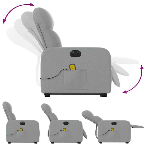 vidaXL Electric Stand up Massage Recliner Chair Light Grey Fabric