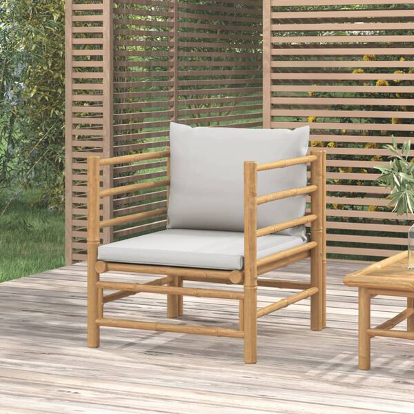 vidaXL Garden Sofa with Light Grey Cushions Bamboo