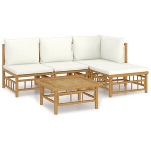 vidaXL 5 Piece Garden Lounge Set with Cream White Cushions Bamboo
