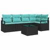 vidaXL Garden Sofa Set 6 pcs Black and Turquoise Poly Rattan