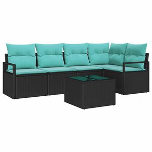 vidaXL Garden Sofa Set 6 pcs Black and Turquoise Poly Rattan