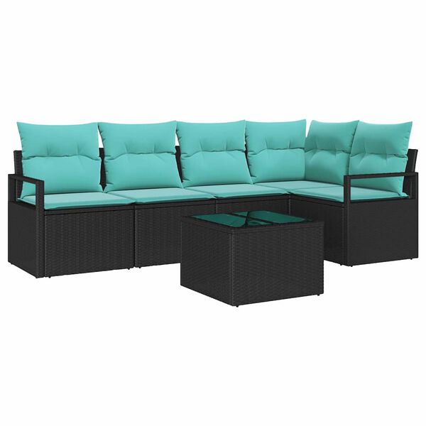 vidaXL Garden Sofa Set 6 pcs Black and Turquoise Poly Rattan
