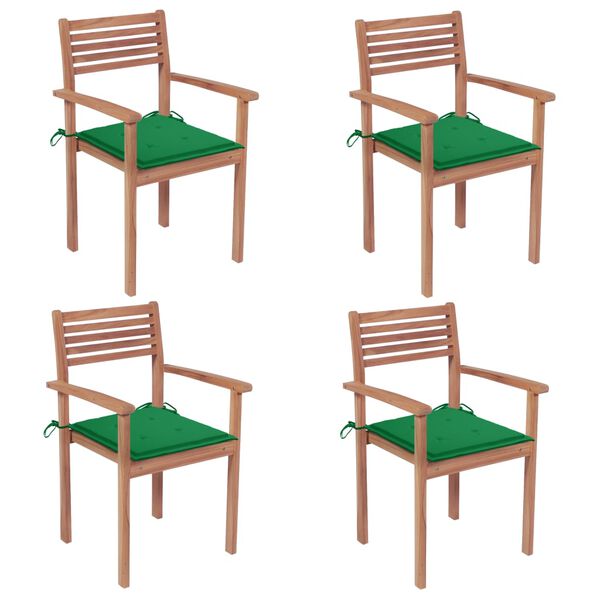 vidaXL Garden Chairs 4 pcs with Green Cushions Solid Teak Wood