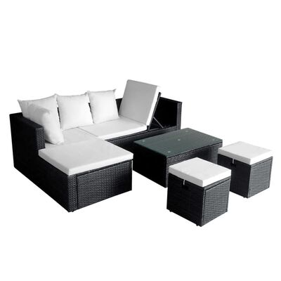 vidaXL 4 Piece Garden Lounge Set with Cushions Poly Rattan Black