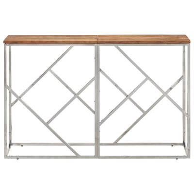 vidaXL Console Table Silver Stainless Steel and Solid Wood Acacia