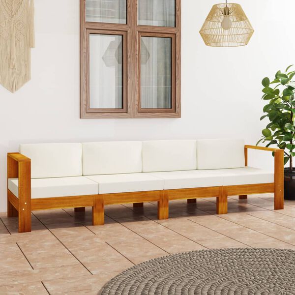 vidaXL 4-Seater Garden Sofa with Cream White Cushions Solid Acacia Wood