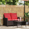 vidaXL Garden Sofa 2-Seater with Cushions&Table Brown Poly Rattan