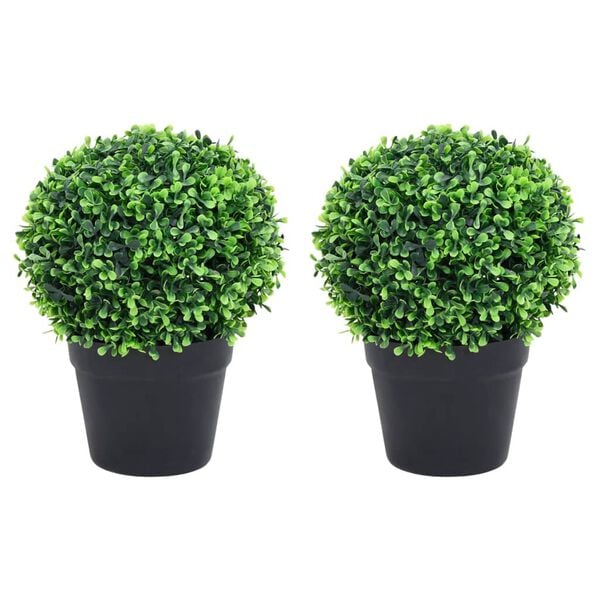 vidaXL Artificial Boxwood Plants 2 pcs with Pots Ball Shaped Green 27 cm