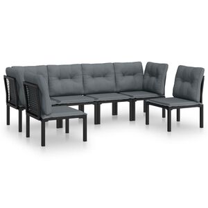vidaXL 6 Piece Garden Lounge Set Black and Grey Poly Rattan