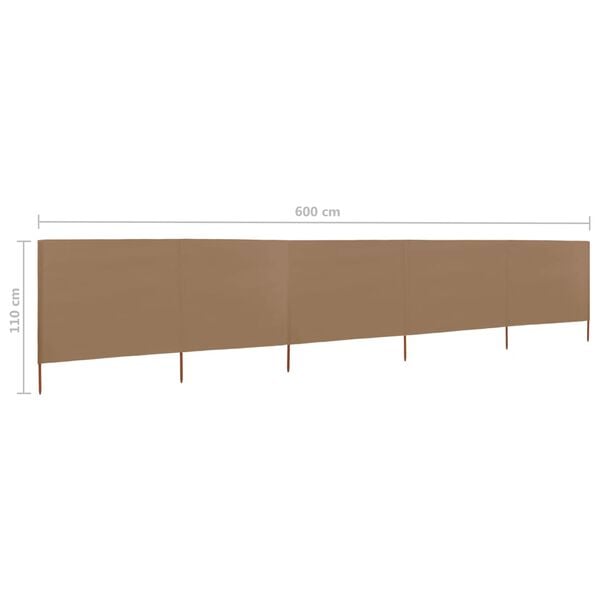 vidaXL 5-panel Wind Screen Fabric 600x80 cm Taupe