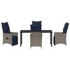 vidaXL Table and Chair Set with Cushion 5 pcs Grey PE Rattan