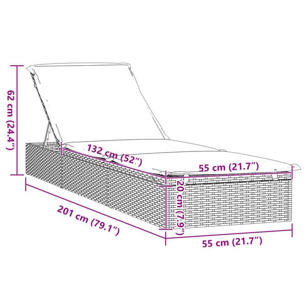 vidaXL Sunbeds 2 pcs with Table Grey Poly Rattan