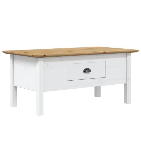 vidaXL Coffee Table BODO White and Brown 100x55x45 cm Solid Wood Pine