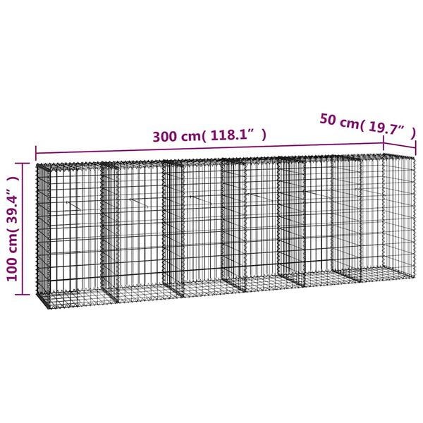 vidaXL Gabion Wall with Covers Galvanised Steel 300x50x100 cm
