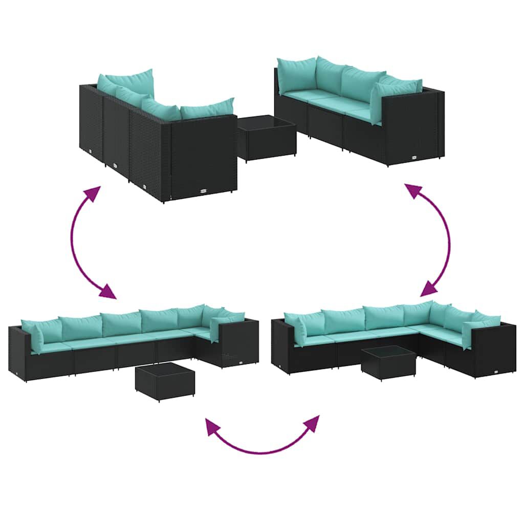 vidaXL 7 Piece Garden Lounge Set with Cushions Black Poly Rattan