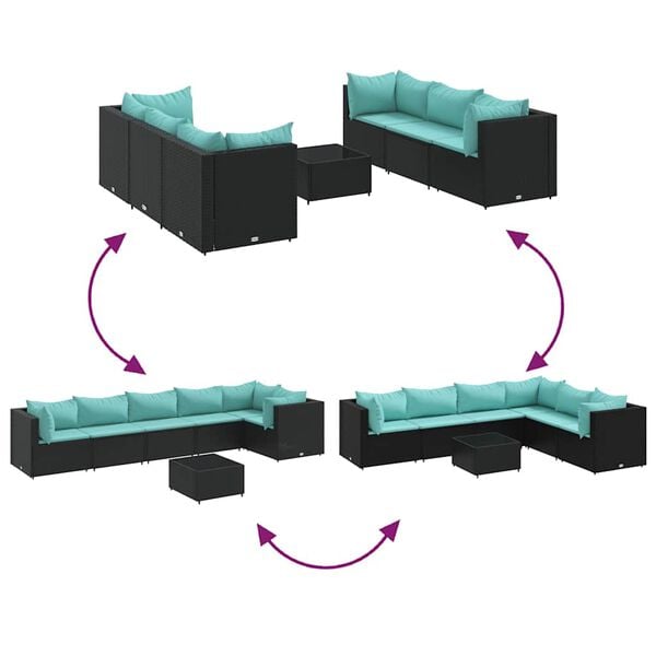 vidaXL 7 Piece Garden Lounge Set with Cushions Black Poly Rattan