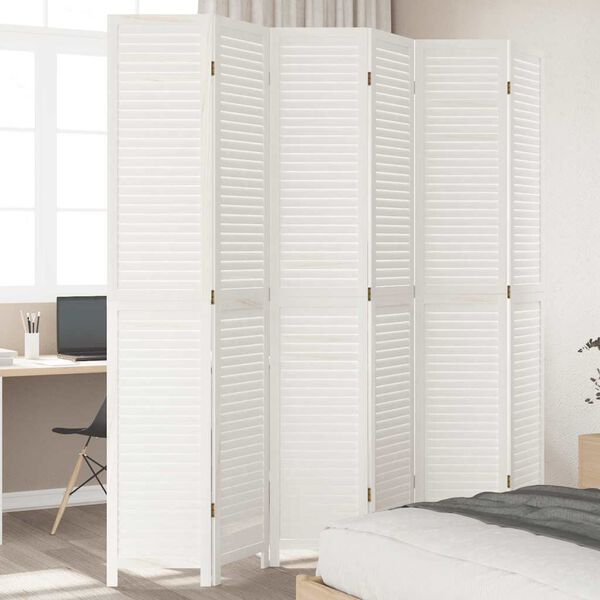 vidaXL Room Divider&nbsp;6 Panels White Solid Wood Paulownia