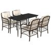 vidaXL 5 Piece Garden Dining Set with Cushions Brown Poly Rattan