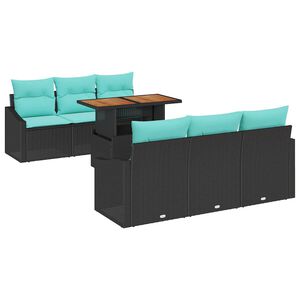 vidaXL Garden Sofa Set with Storage 7 pcs Black Poly rattan