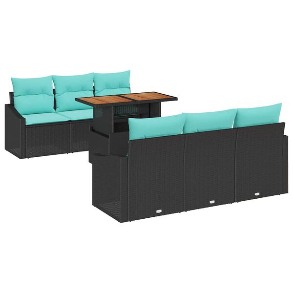 vidaXL Garden Sofa Set with Storage 7 pcs Black Poly rattan