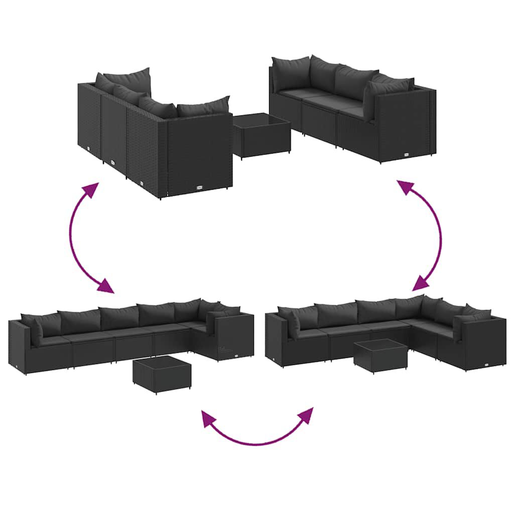 vidaXL 7 Piece Garden Lounge Set with Cushions Black Poly Rattan