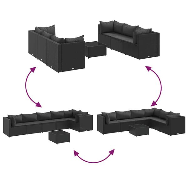 vidaXL 7 Piece Garden Lounge Set with Cushions Black Poly Rattan