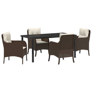 vidaXL Garden Dining Set with Cushion 5 pcs Brown Poly Rattan