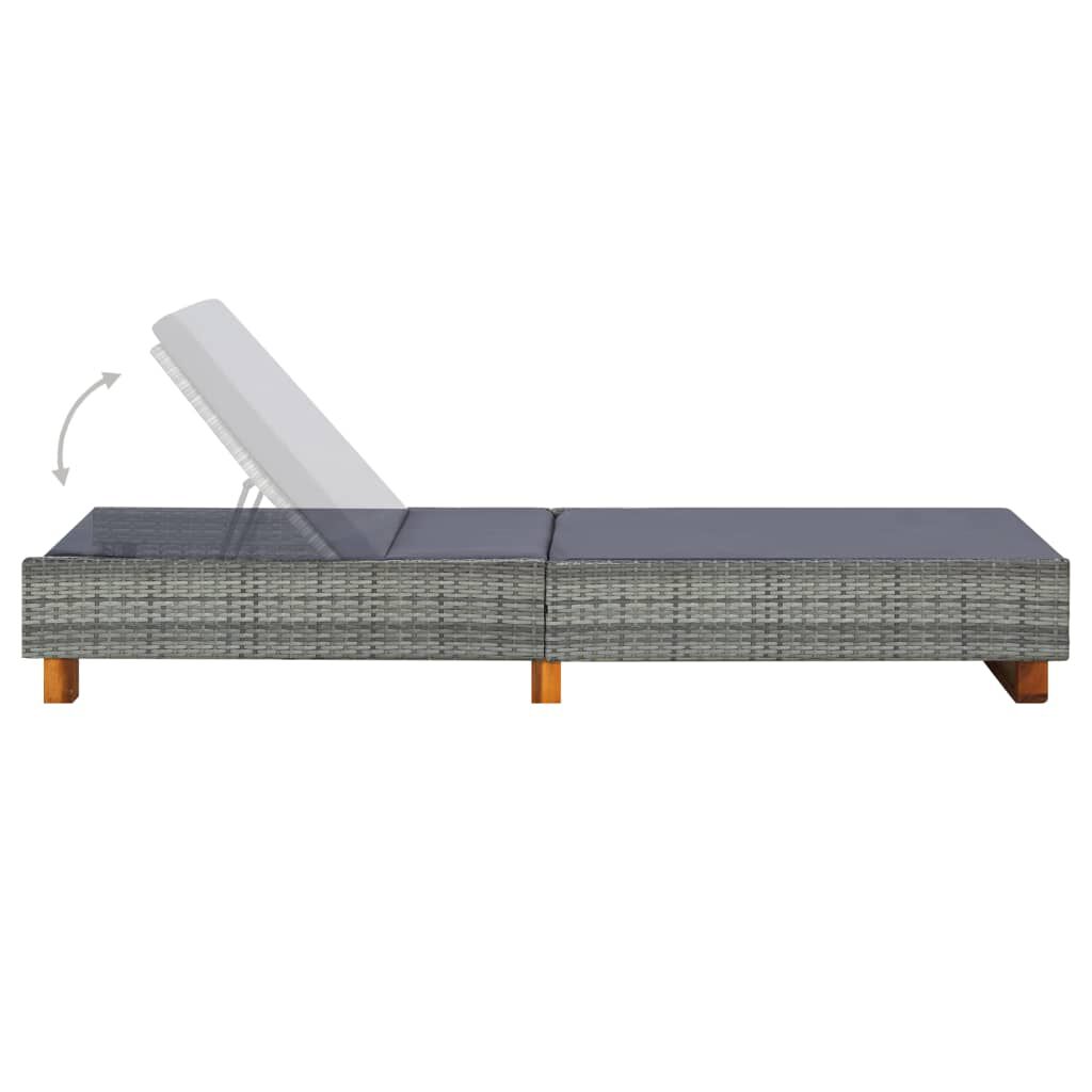 vidaXL Sunbed with Cushion Poly Rattan Grey