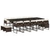 vidaXL 15 Piece Garden Dining Set with Cushions Brown Poly Rattan