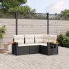 vidaXL 4 Piece Garden Sofa Set with Cushions Black Poly Rattan