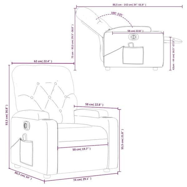 vidaXL Electric Massage Recliner Chair Cream Fabric