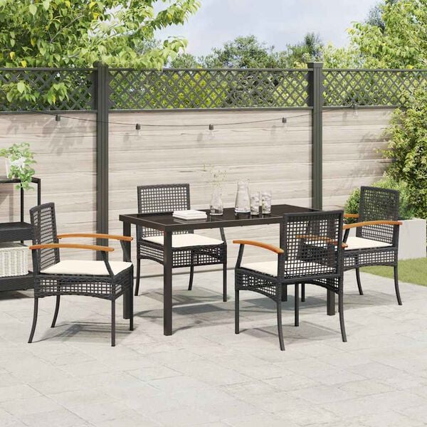 vidaXL Garden Dining Set with Cushion 5 pcs Black Rattan