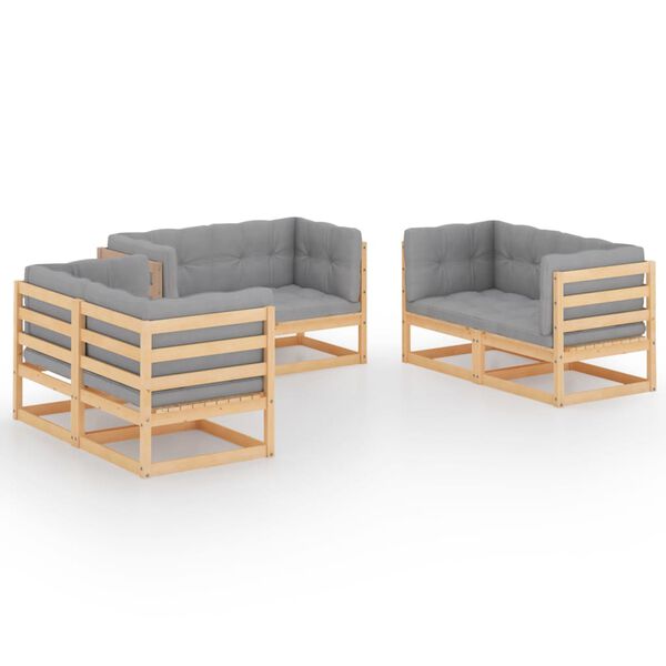 vidaXL 6 Piece Garden Lounge Set with Cushions Solid Pinewood