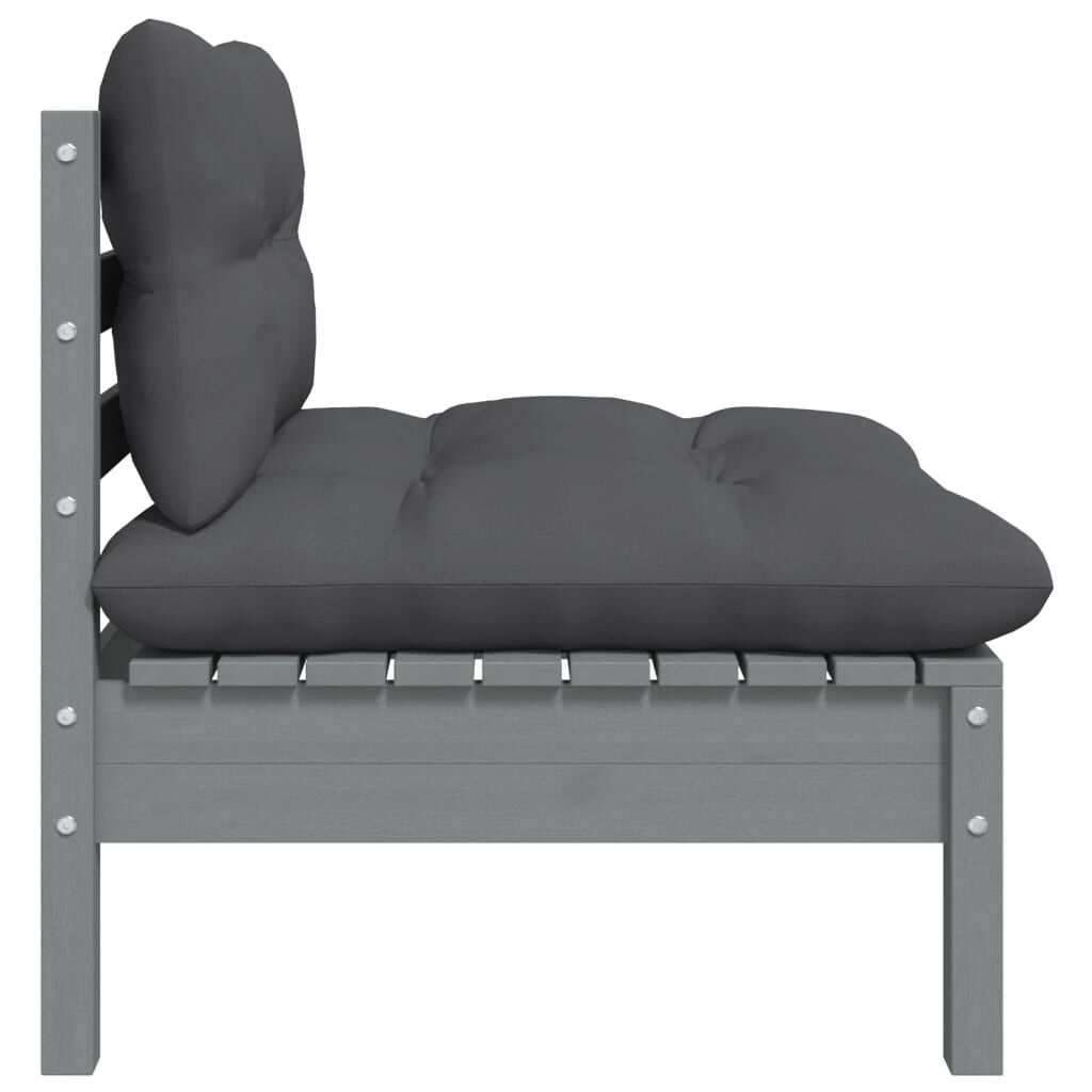 vidaXL Garden Middle Sofa with Anthracite Cushions Grey Solid Pinewood