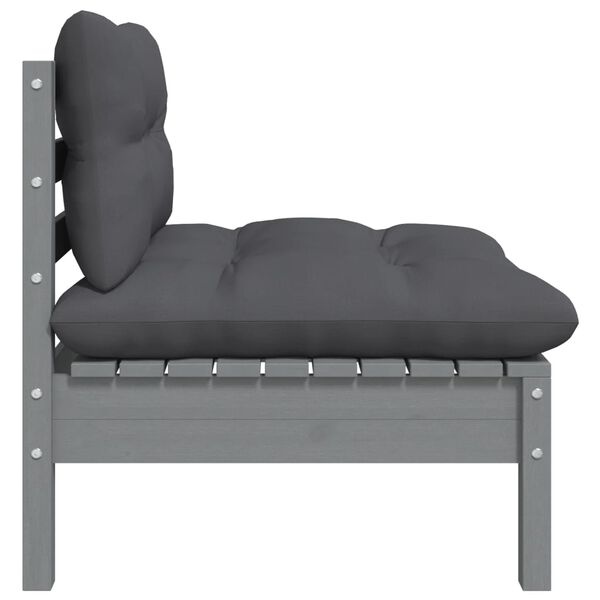 vidaXL Garden Middle Sofa with Anthracite Cushions Grey Solid Pinewood