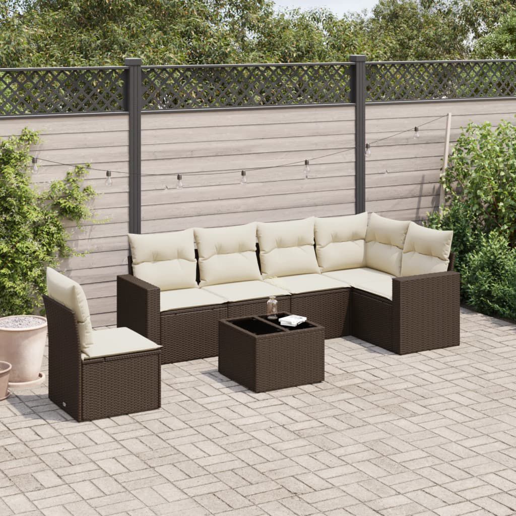 vidaXL 7 Piece Garden Sofa Set with Cushions Brown Poly Rattan