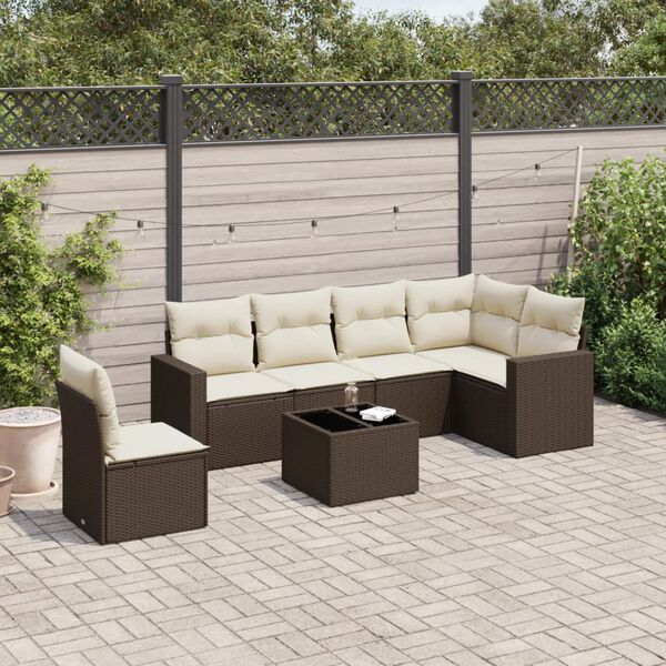 vidaXL 7 Piece Garden Sofa Set with Cushions Brown Poly Rattan