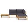 vidaXL 4 Piece Garden Lounge Set with Dark Grey Cushions Bamboo