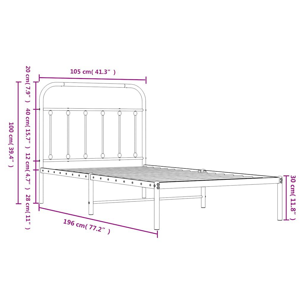 vidaXL Metal Bed Frame without Mattress with Headboard White 100x190cm