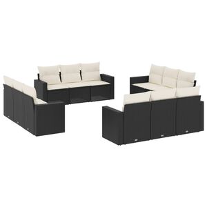 vidaXL 12 Piece Garden Sofa Set with Cushions Black Poly Rattan