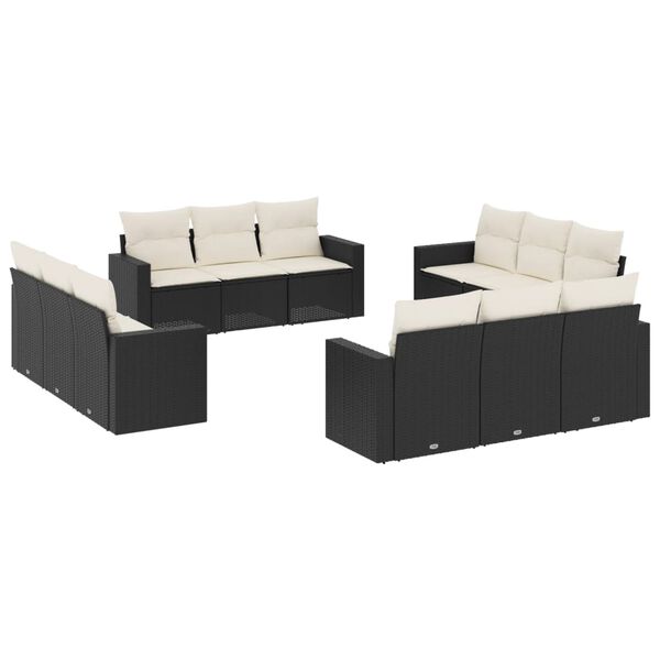 vidaXL 12 Piece Garden Sofa Set with Cushions Black Poly Rattan