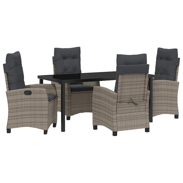 vidaXL Garden Dining Set with Cushion 5 pcs Grey Poly Rattan