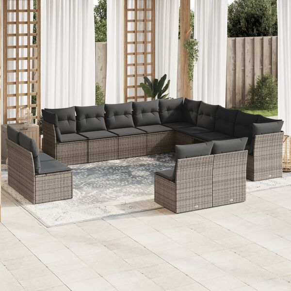 vidaXL 12 Piece Garden Sofa Set with Cushions Grey Poly Rattan