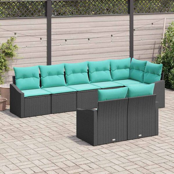 vidaXL Garden Sofa Set 8 pcs Black and Turquoise Poly Rattan