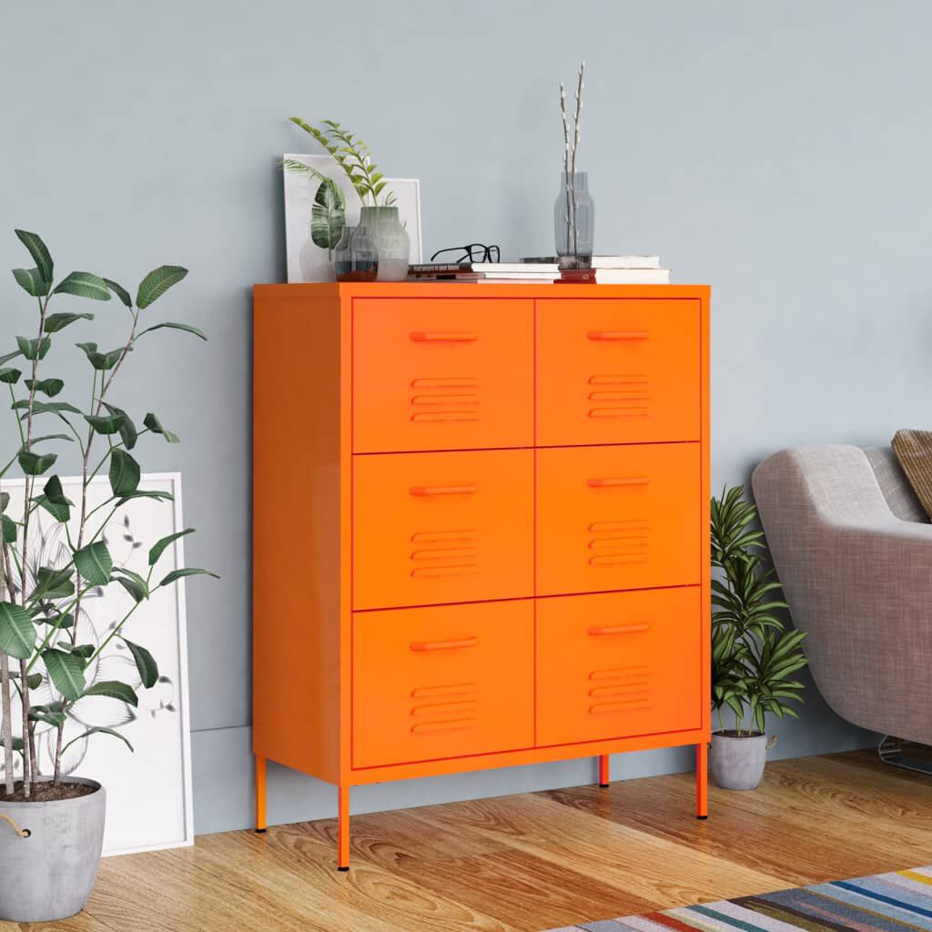 vidaXL Drawer Cabinet Orange 80x35x101.5 cm Steel