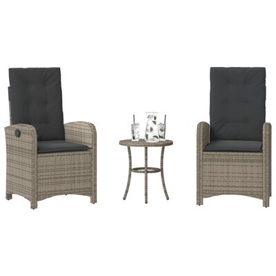 vidaXL 3 Piece Bistro Set with Cushions Grey Poly Rattan